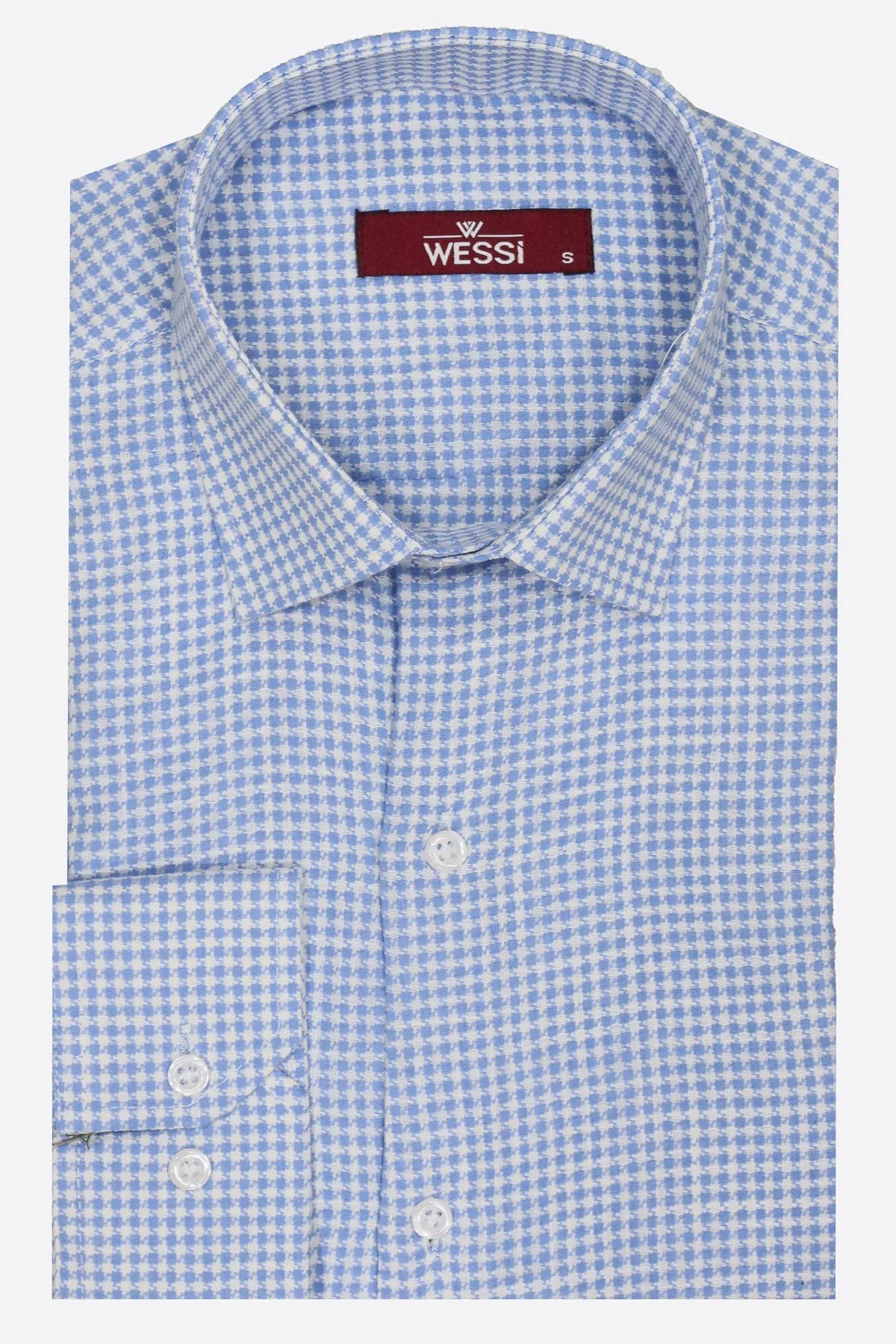 Houndstooth Pattern Sky Blue Men Shirt - Wessi sold by Wessi product image thumbnail 2
