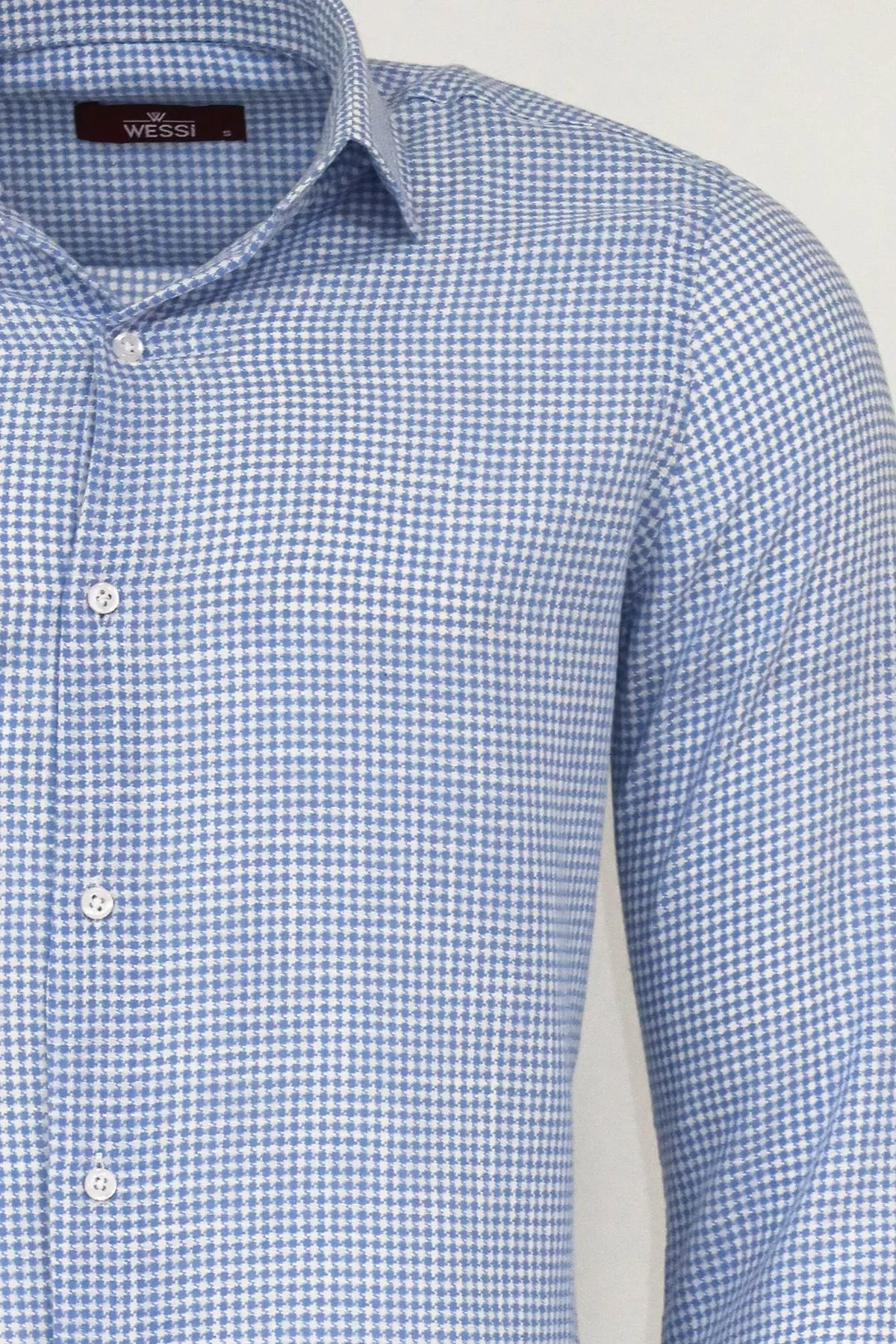 Houndstooth Pattern Sky Blue Men Shirt - Wessi sold by Wessi product image thumbnail 3
