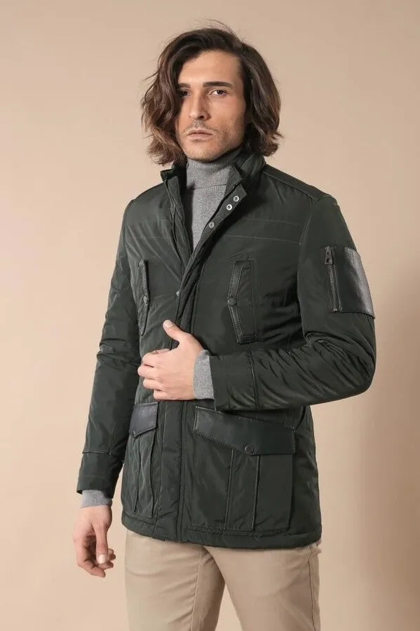 Leather Modeled Green Slim Fit Quilted Jacket - Wessi sold by Wessi product image thumbnail 3