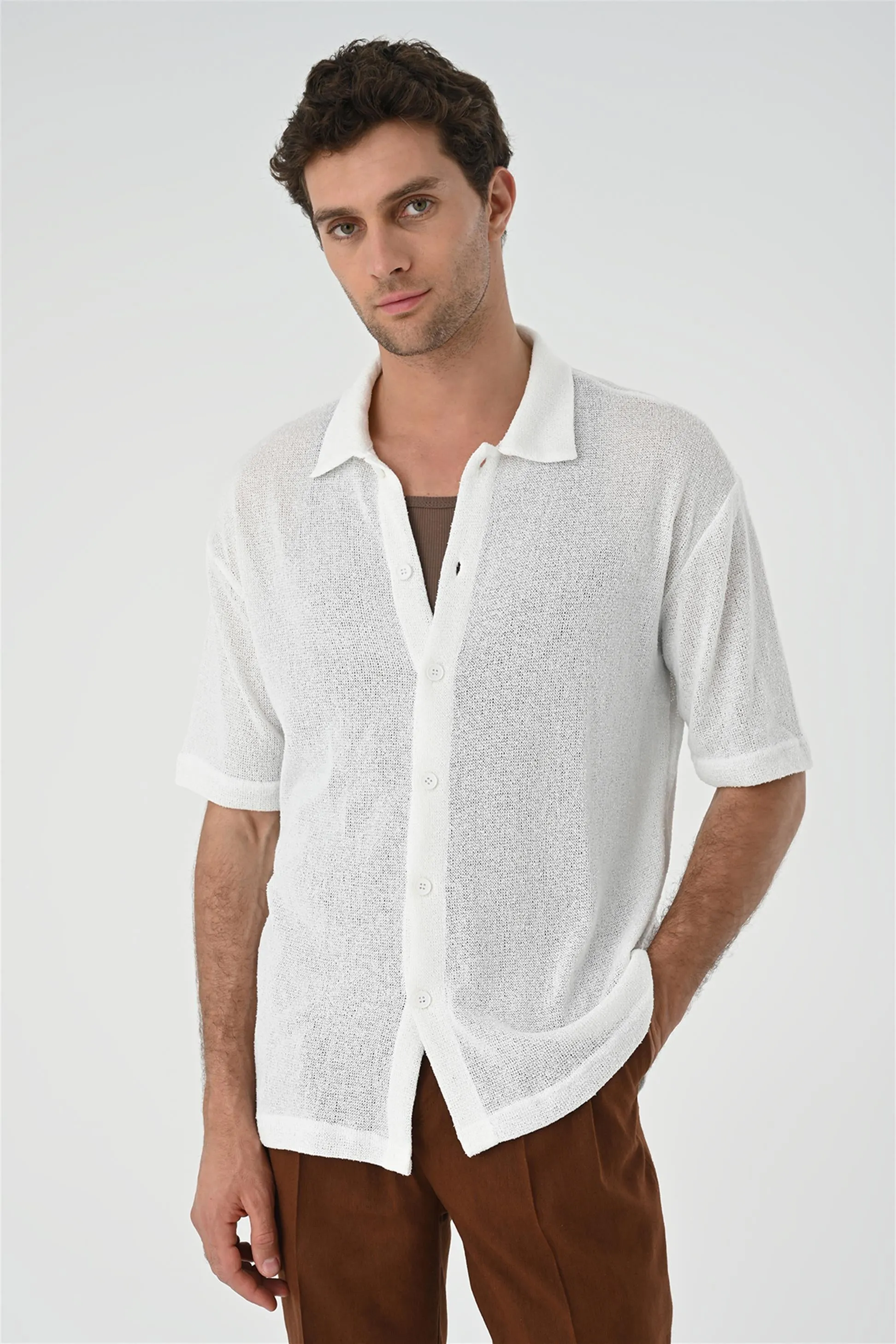 Men's White Relax Fit Knitwear Shirt - Wessi sold by Wessi