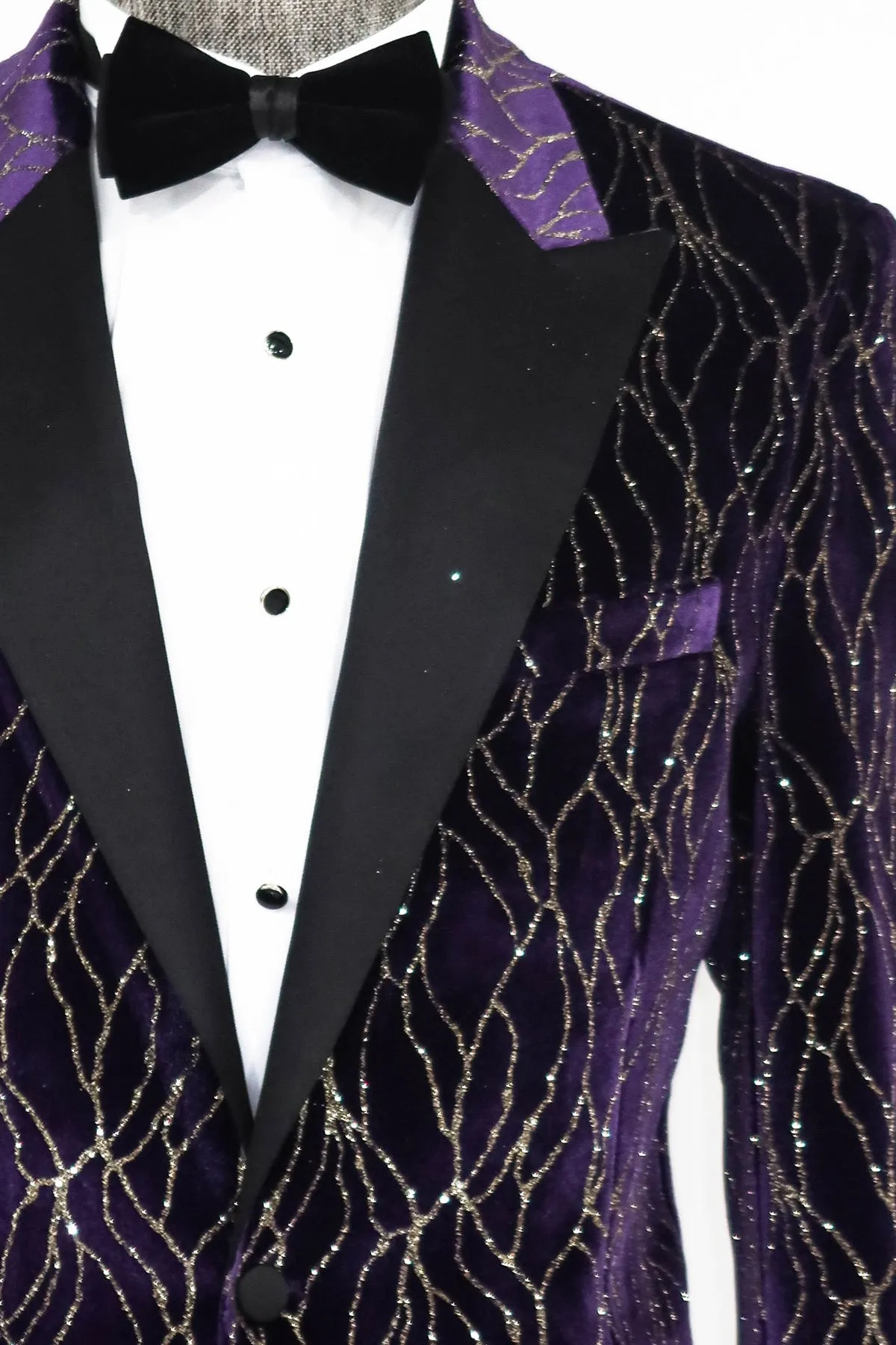 Gold Patterned Purple Men Singer Tuxedo Blazer - Wessi sold by Wessi product image thumbnail 3