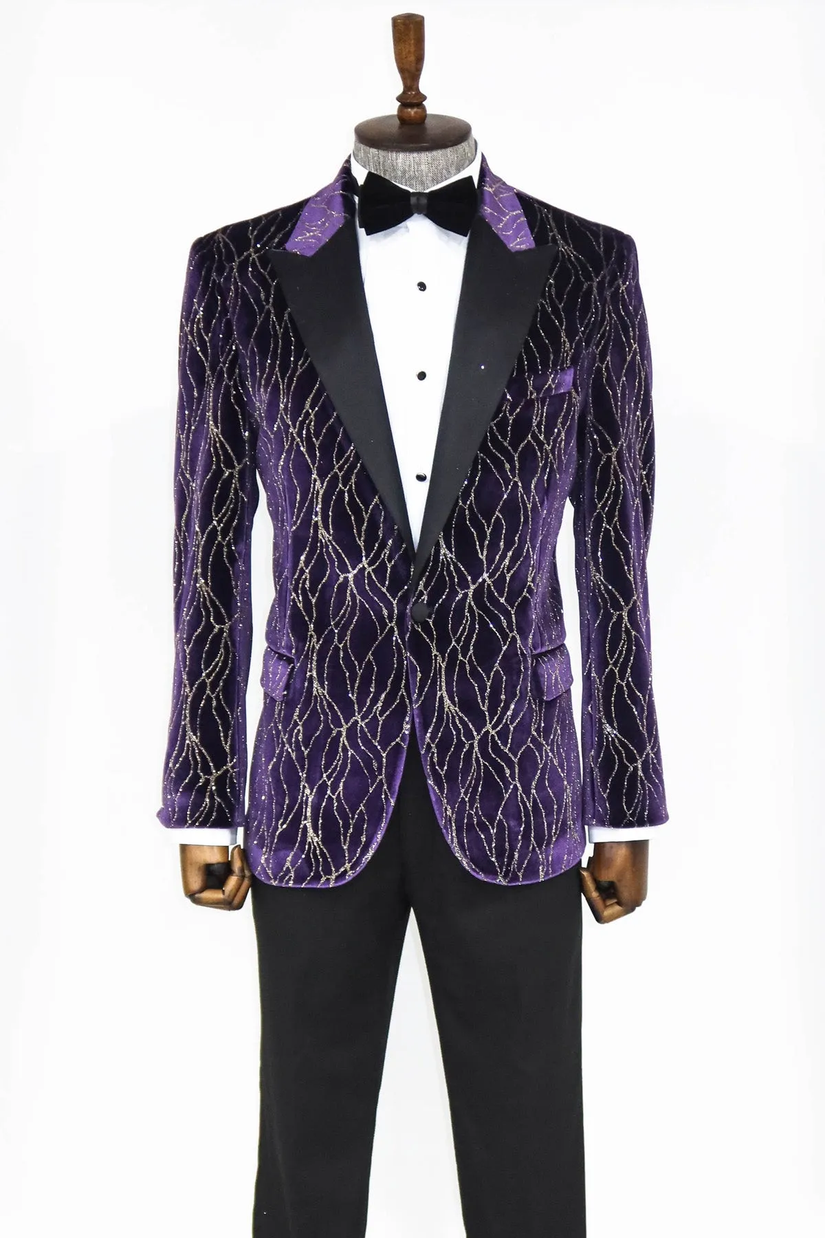 Gold Patterned Purple Men Singer Tuxedo Blazer - Wessi sold by Wessi product image thumbnail 4