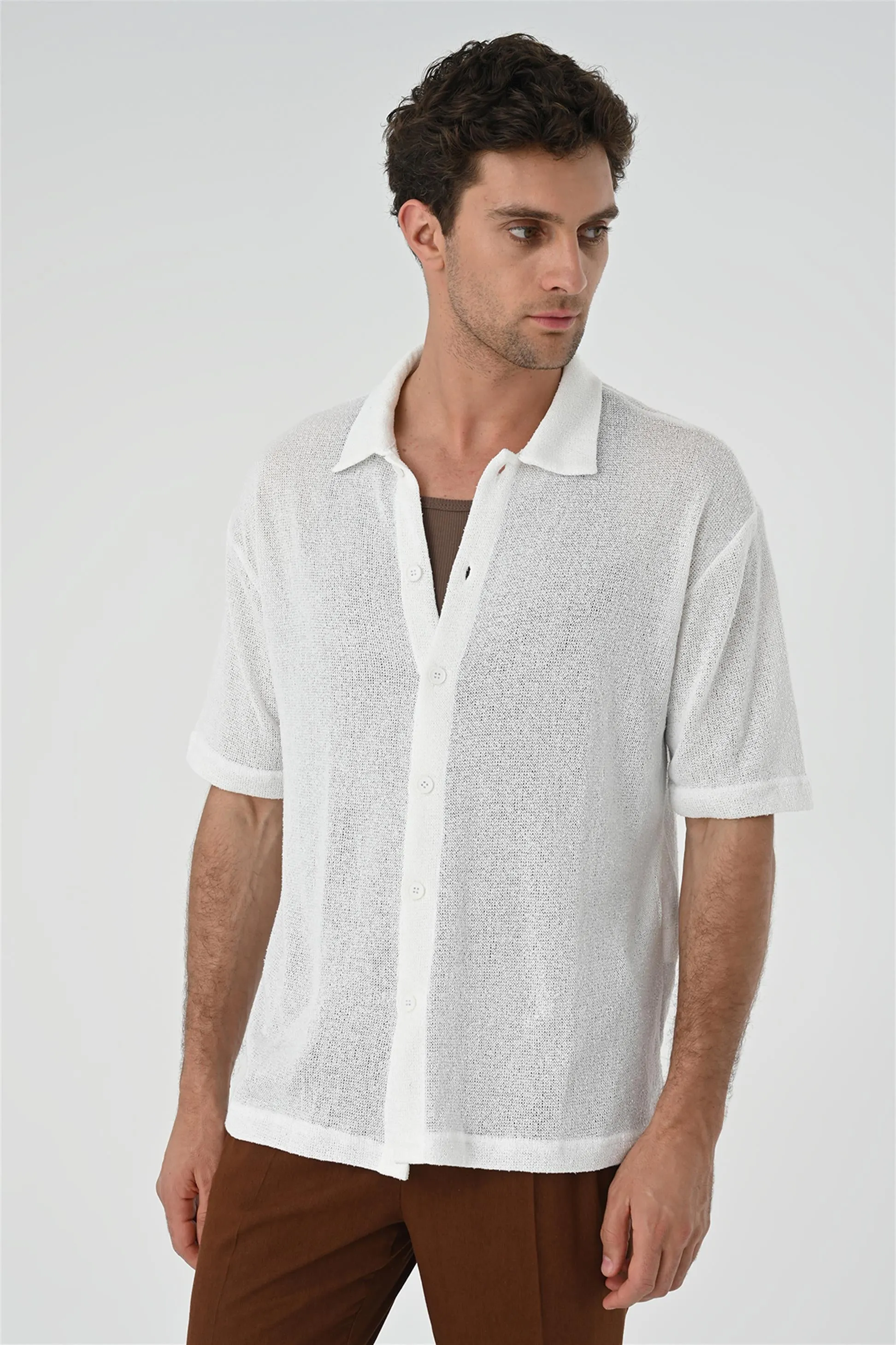 Men's White Relax Fit Knitwear Shirt - Wessi sold by Wessi product image thumbnail 2
