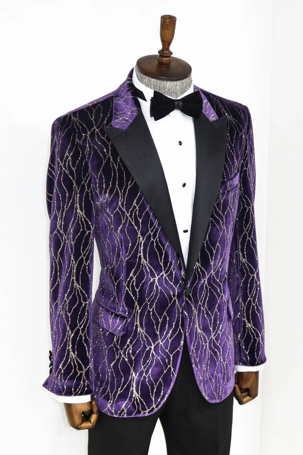 Gold Patterned Purple Men Singer Tuxedo Blazer - Wessi sold by Wessi product image thumbnail 5
