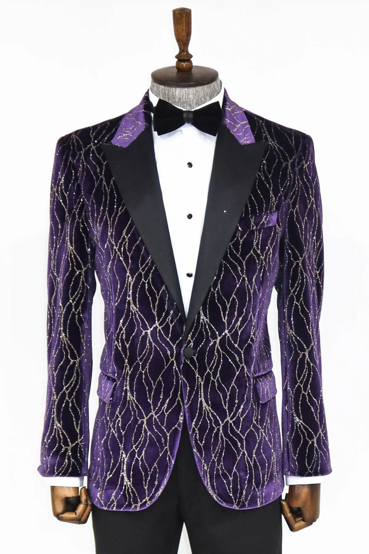 Gold Patterned Purple Men Singer Tuxedo Blazer - Wessi sold by Wessi