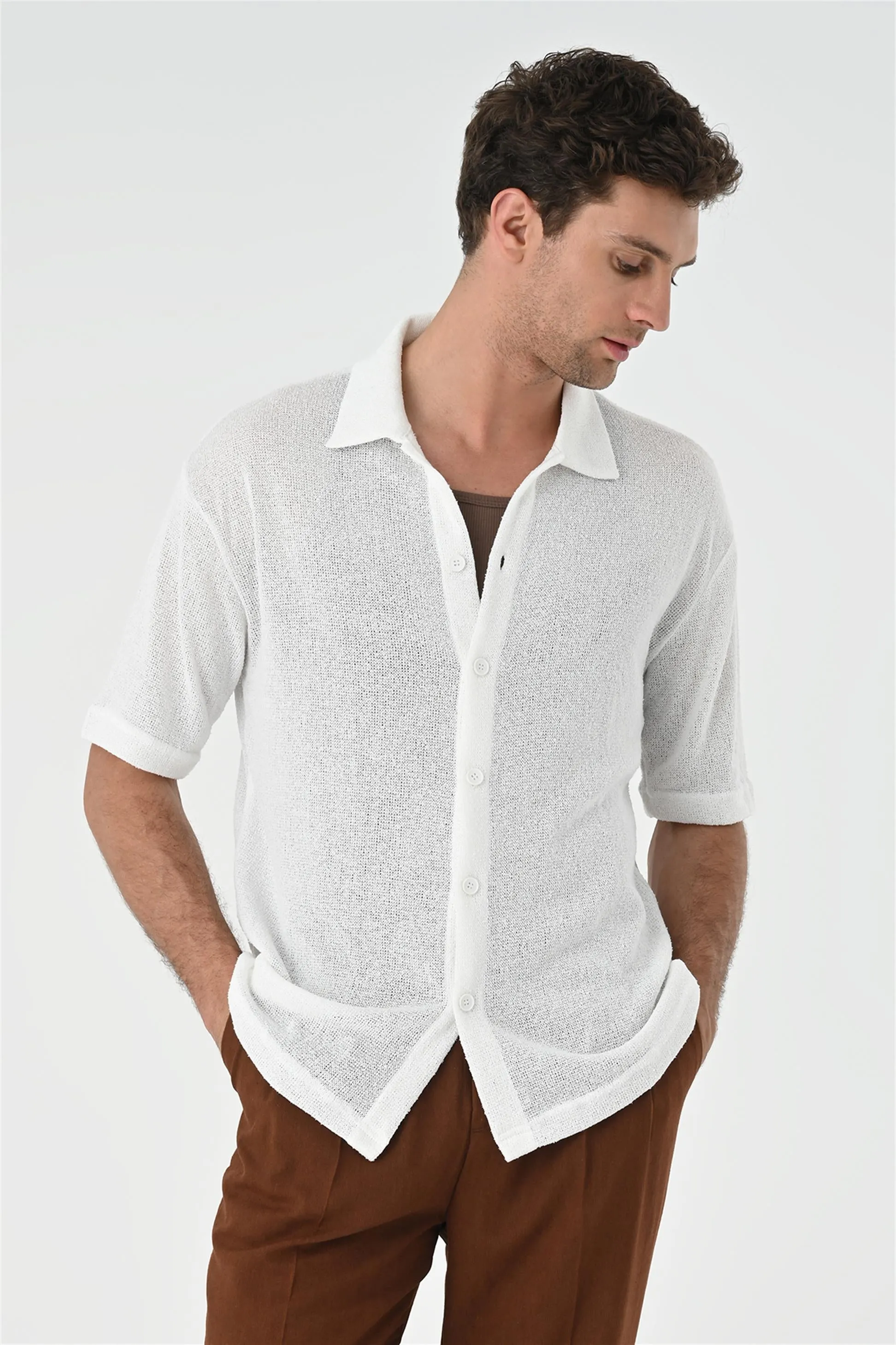 Men's White Relax Fit Knitwear Shirt - Wessi sold by Wessi product image thumbnail 3