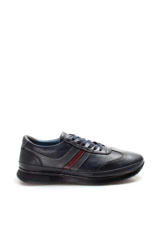 Men's Navy Blue Leather Stripe Sneakers-Wessi sold by Wessi