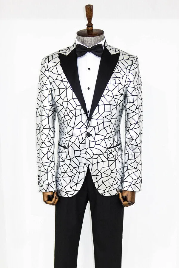 Slim Fit Black Patterned Grey Men Stage Performance Jacket - Wessi sold by Wessi product image thumbnail 5