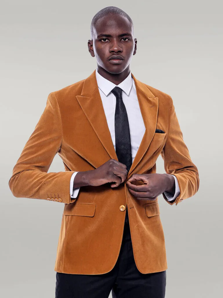 Wide Peak Lapel Velvet Yellow Blazer - Wessi sold by Wessi