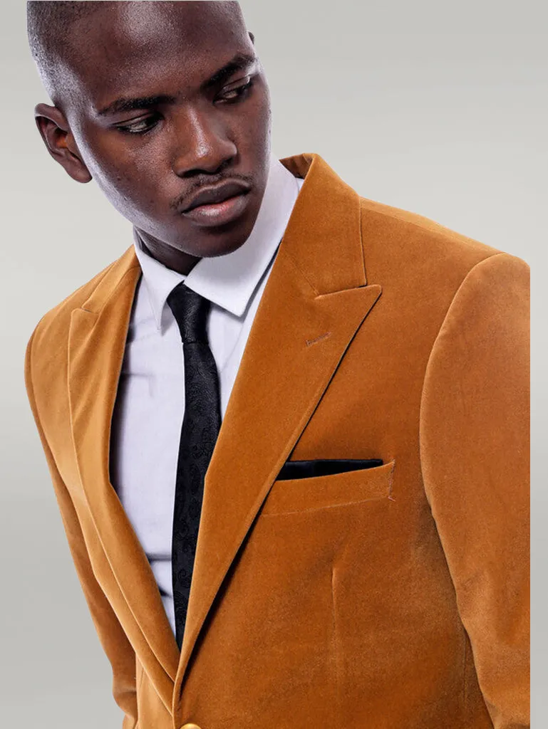 Wide Peak Lapel Velvet Yellow Blazer - Wessi sold by Wessi product image thumbnail 2
