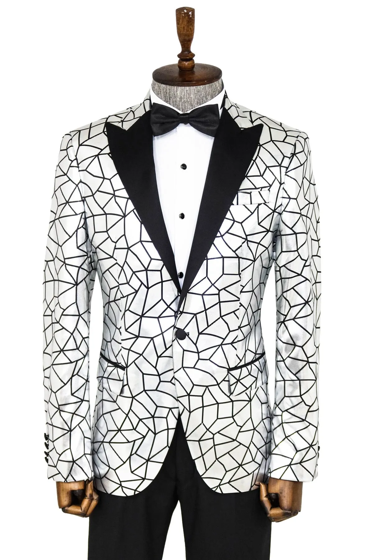 Slim Fit Black Patterned Grey Men Stage Performance Jacket - Wessi sold by Wessi