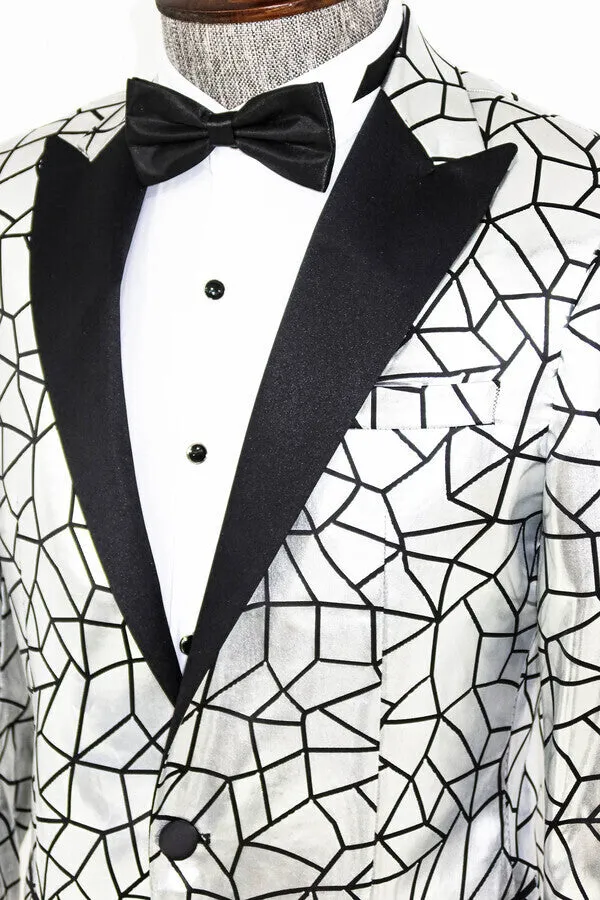 Slim Fit Black Patterned Grey Men Stage Performance Jacket - Wessi sold by Wessi product image thumbnail 2