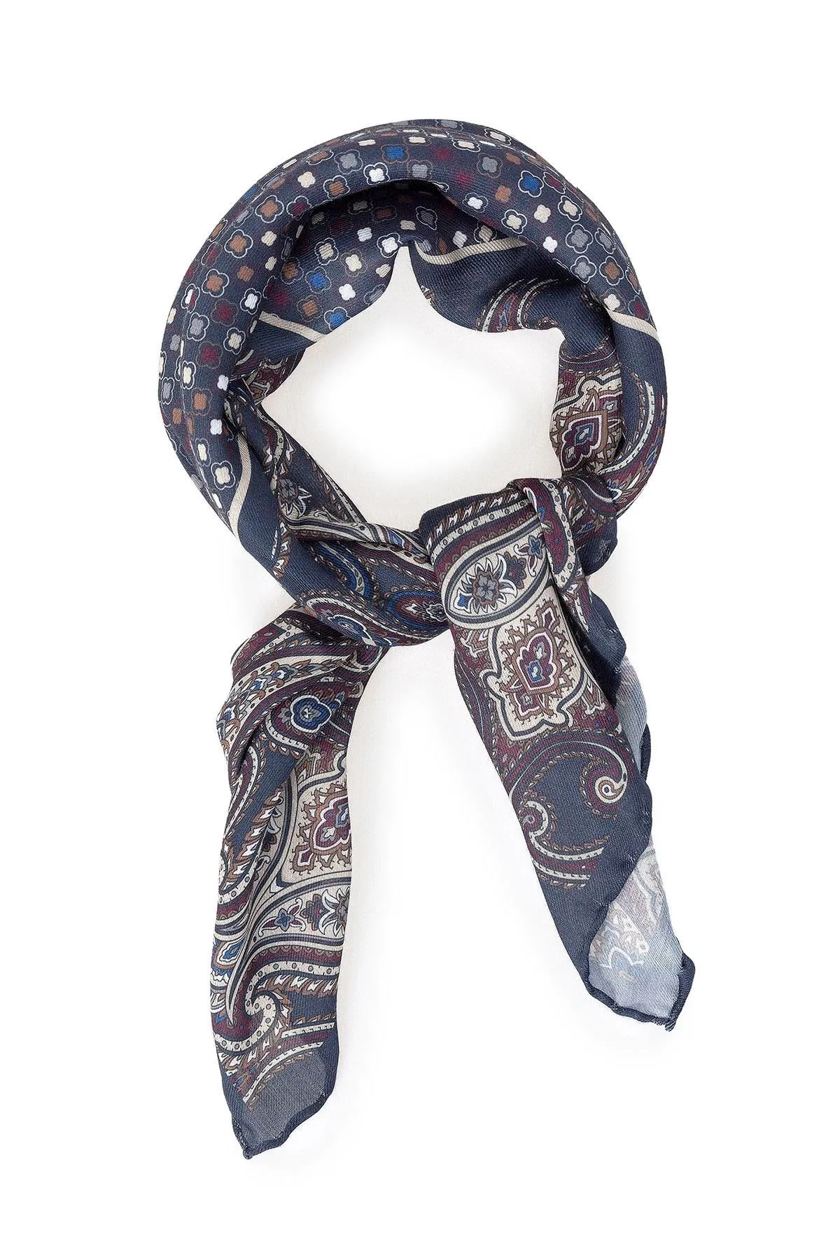 Men's Navy Blue Navy Square Ethnic Patterned Scarf - Wessi sold by Wessi product image thumbnail 3