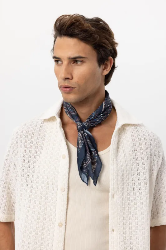 Men's Navy Blue Navy Square Ethnic Patterned Scarf - Wessi sold by Wessi