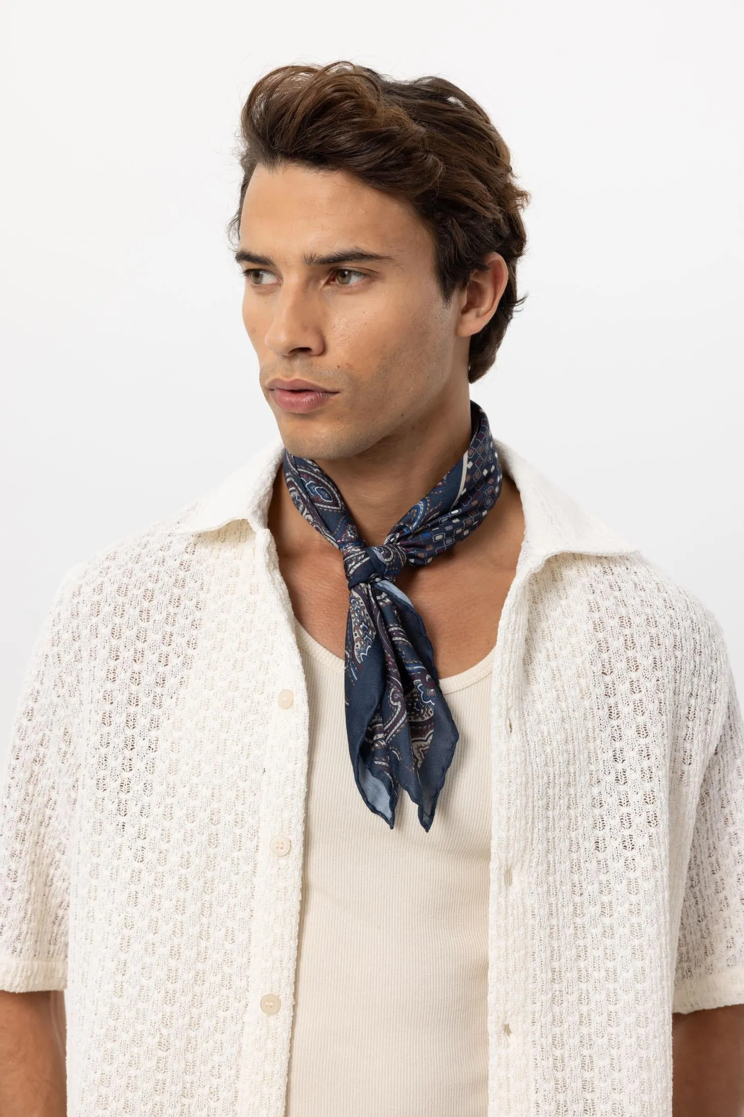 Men's Navy Blue Navy Square Ethnic Patterned Scarf - Wessi sold by Wessi