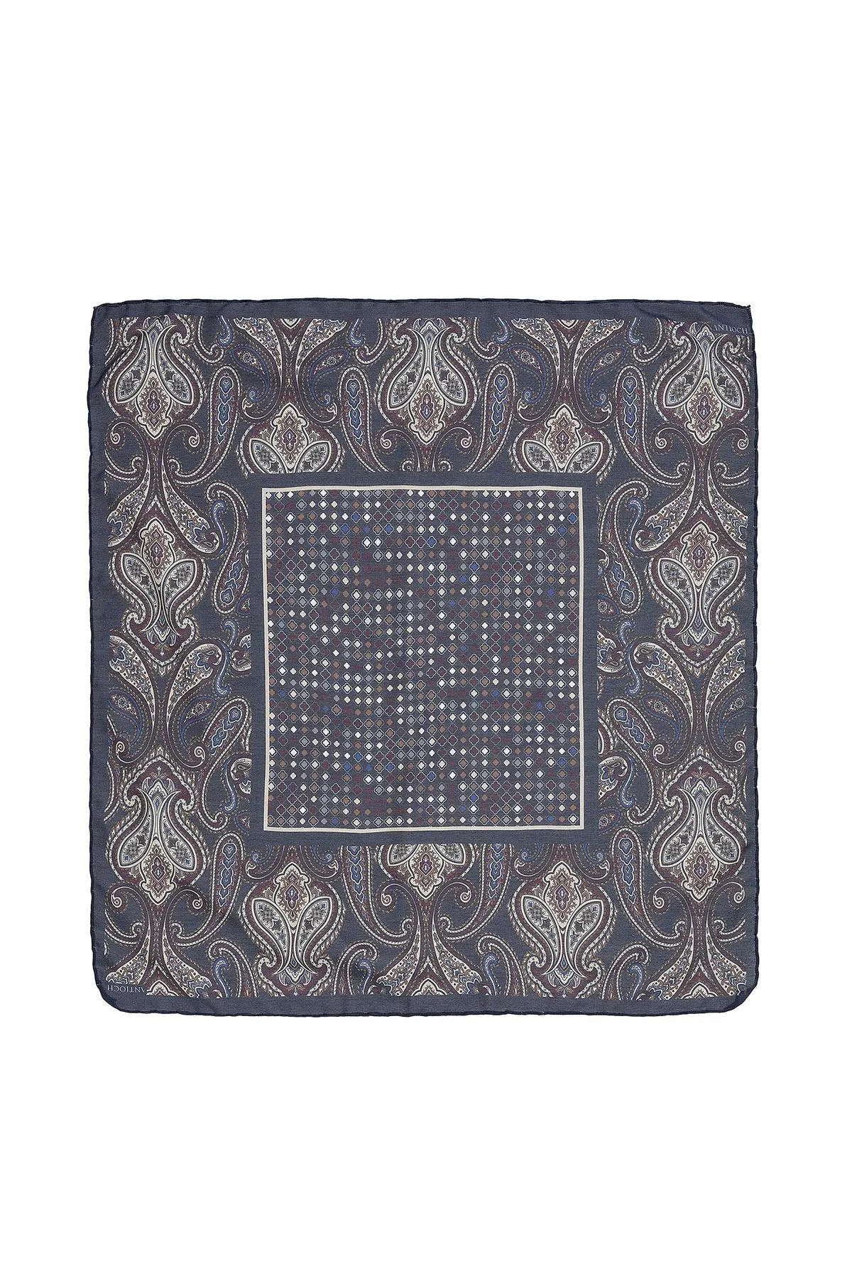 Men's Navy Blue Navy Square Ethnic Patterned Scarf - Wessi sold by Wessi product image thumbnail 2