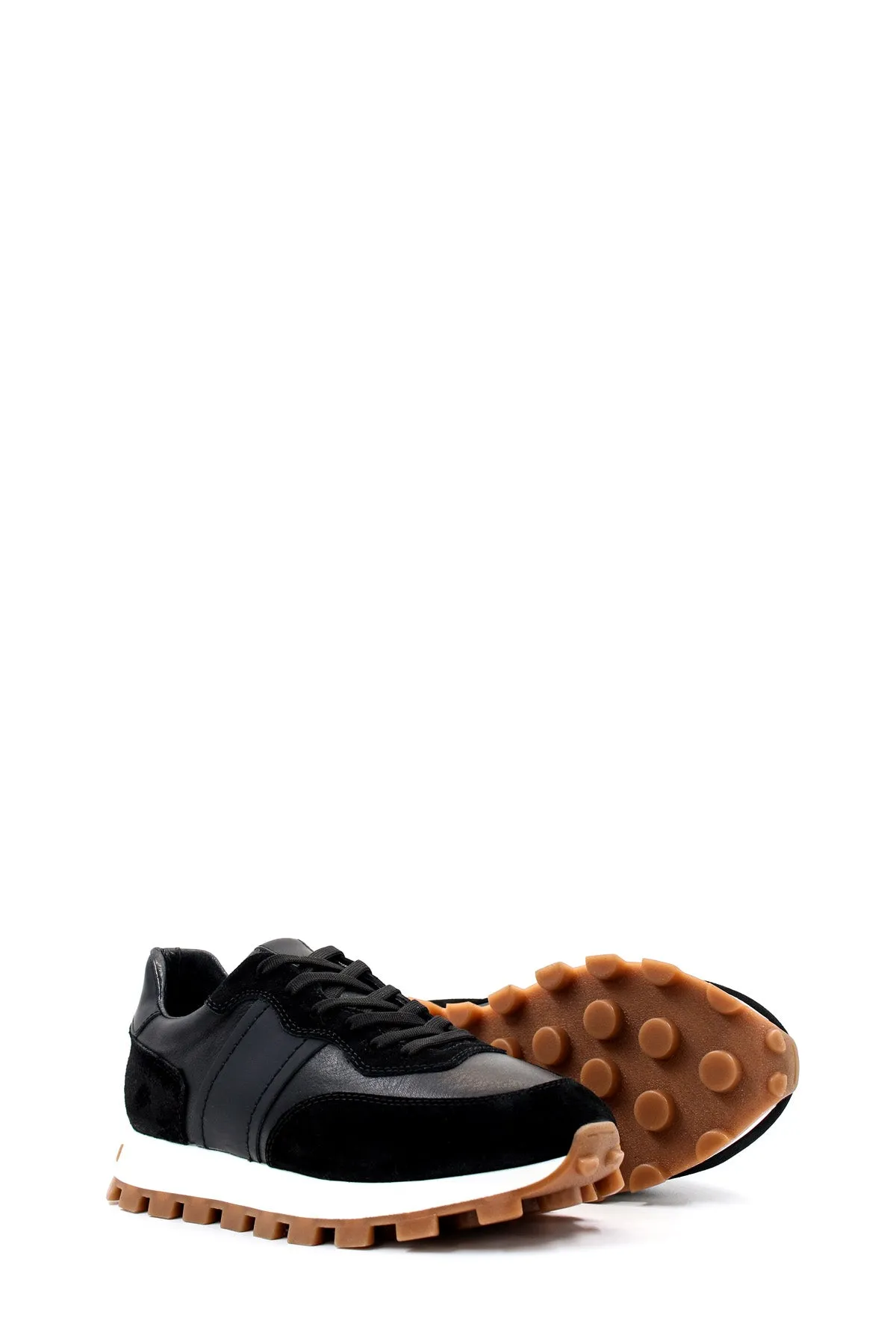 Men's Black Leather and Suede Sneakers with Contrast Sole - Wessi sold by Wessi product image thumbnail 4