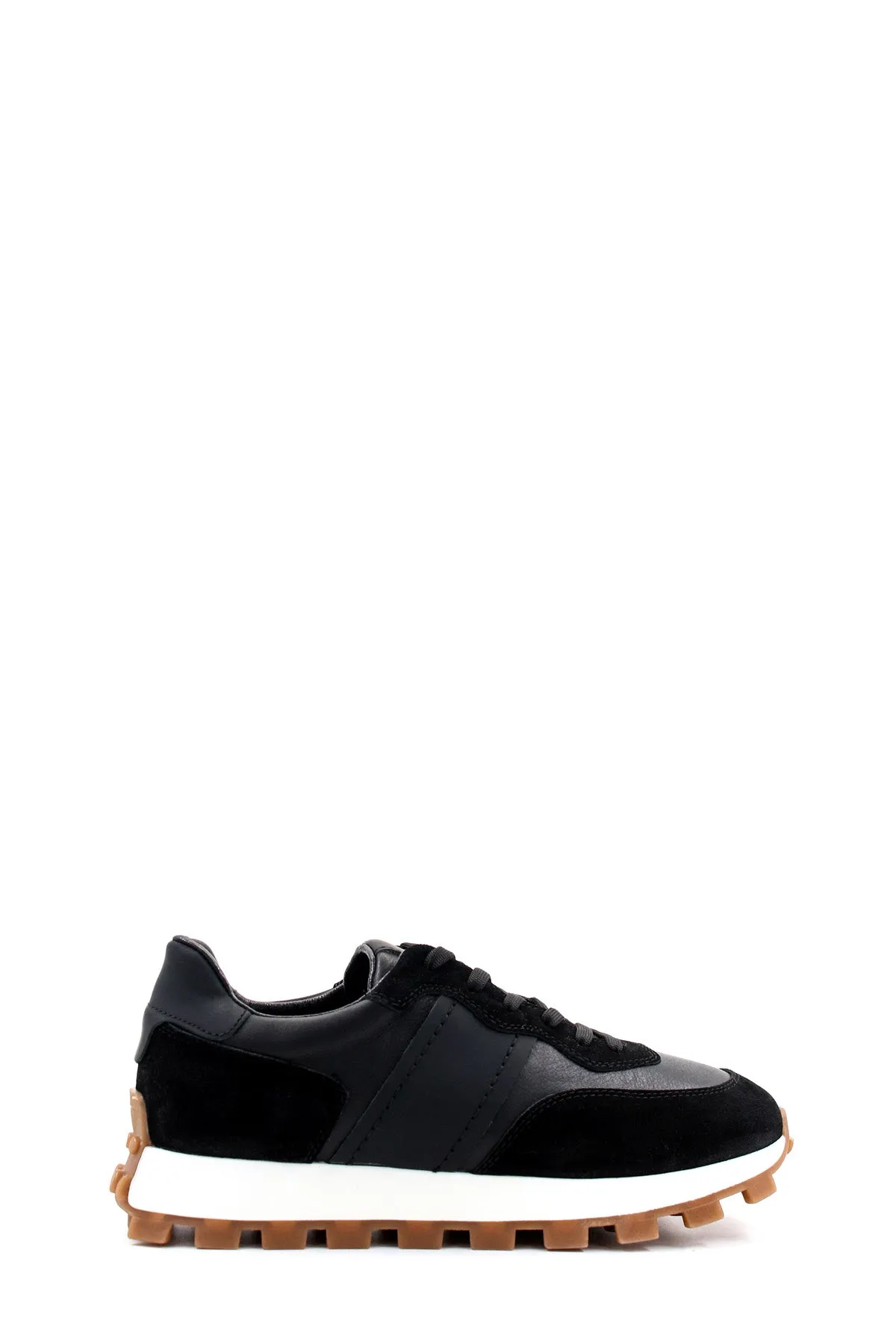 Men's Black Leather and Suede Sneakers with Contrast Sole - Wessi sold by Wessi