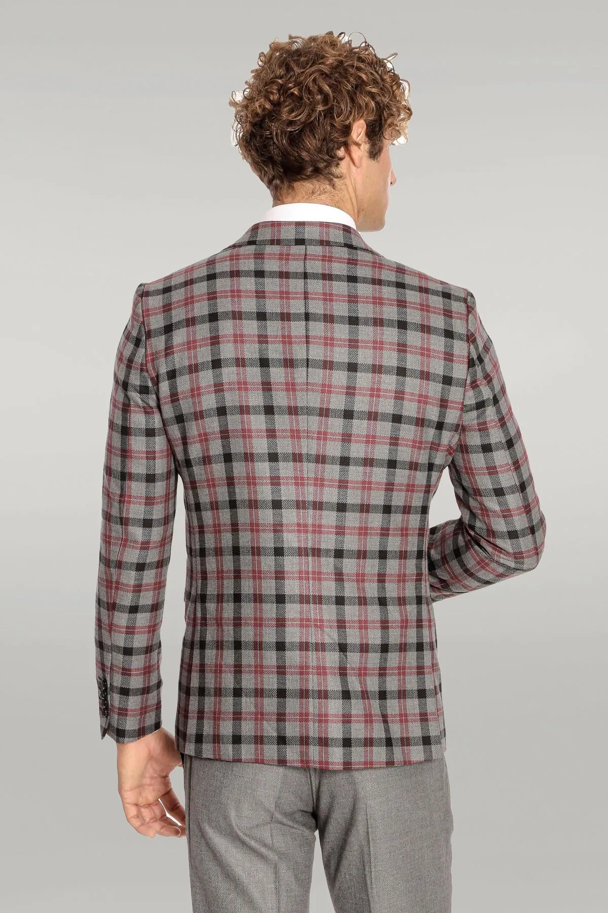 Checked Slim Fit Grey Men Suit - Wessi sold by Wessi product image thumbnail 4