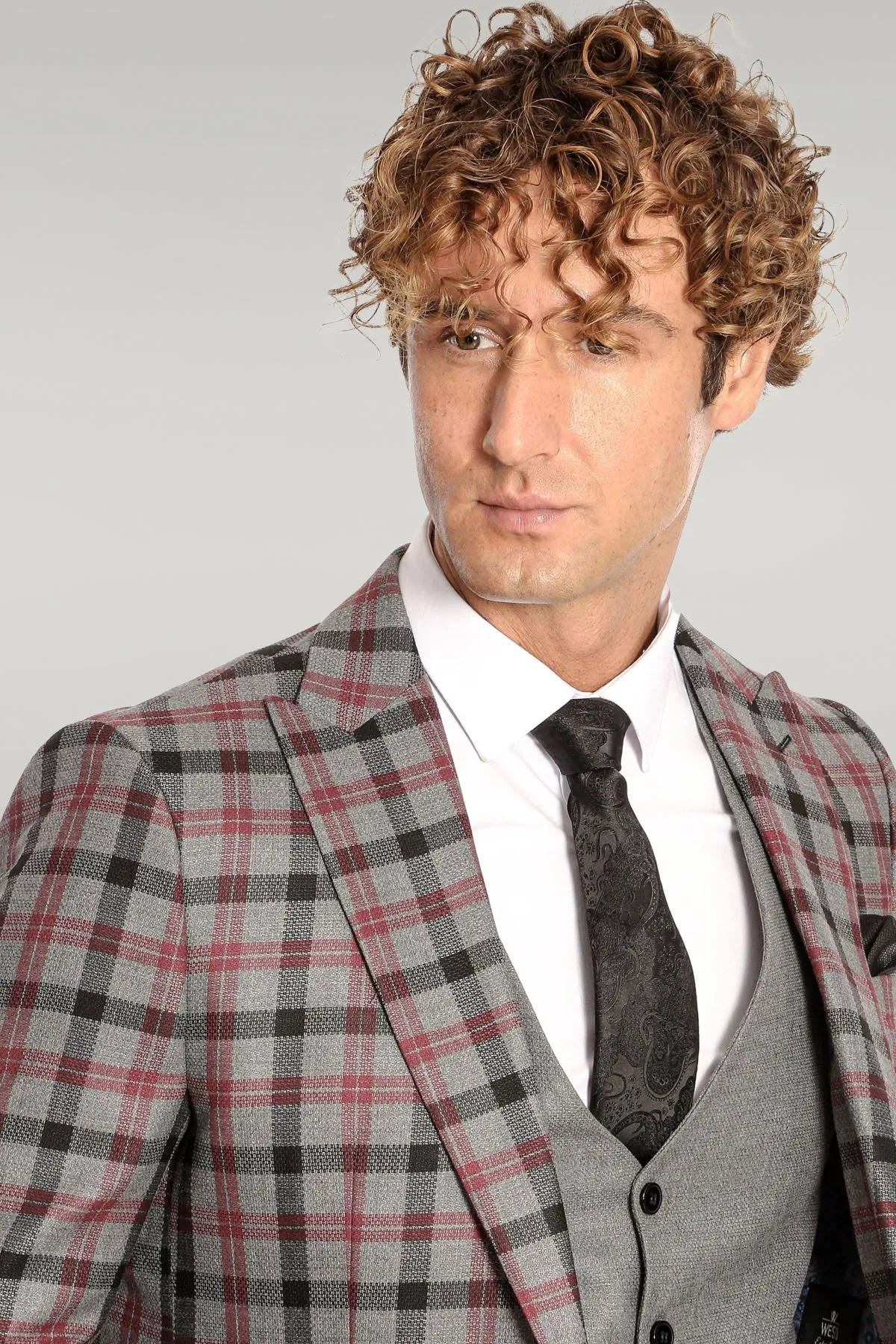 Checked Slim Fit Grey Men Suit - Wessi sold by Wessi product image thumbnail 2