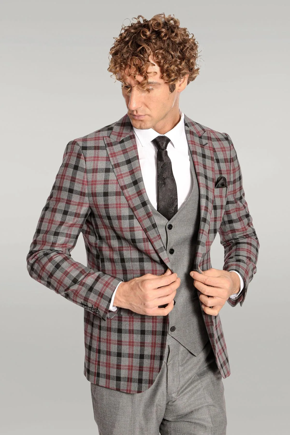 Checked Slim Fit Grey Men Suit - Wessi sold by Wessi