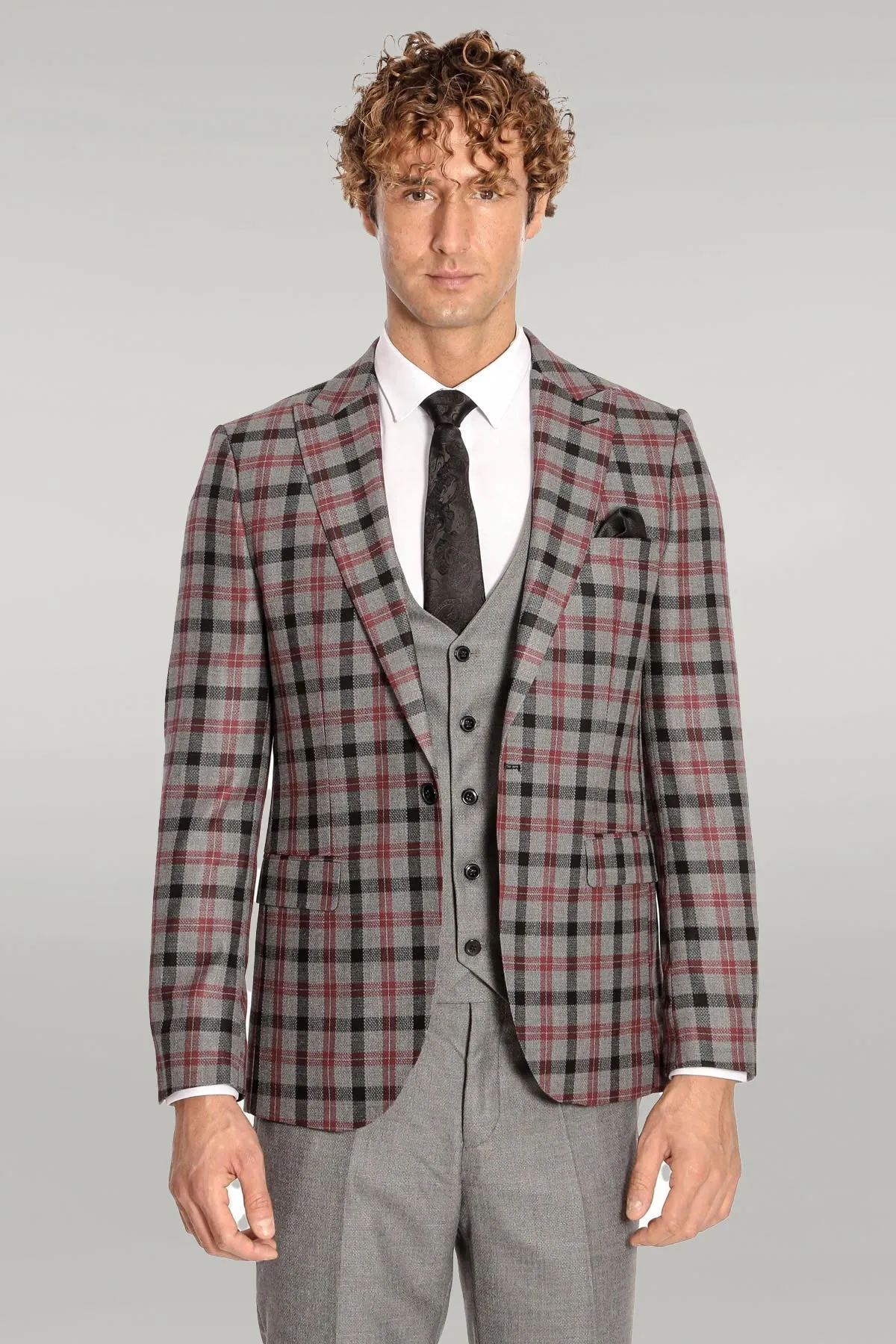 Checked Slim Fit Grey Men Suit - Wessi sold by Wessi product image thumbnail 5
