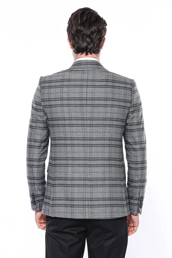 Checked Slim Fit Single Button Green Men Blazer - Wessi sold by Wessi product image thumbnail 4