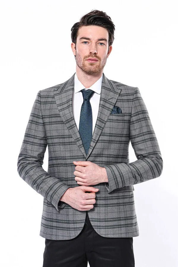Checked Slim Fit Single Button Green Men Blazer - Wessi sold by Wessi product image thumbnail 3
