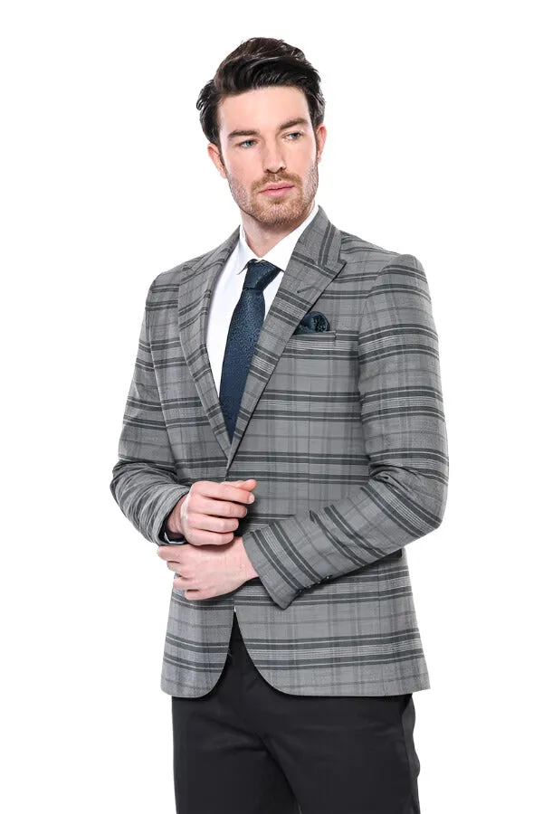 Checked Slim Fit Single Button Green Men Blazer - Wessi sold by Wessi