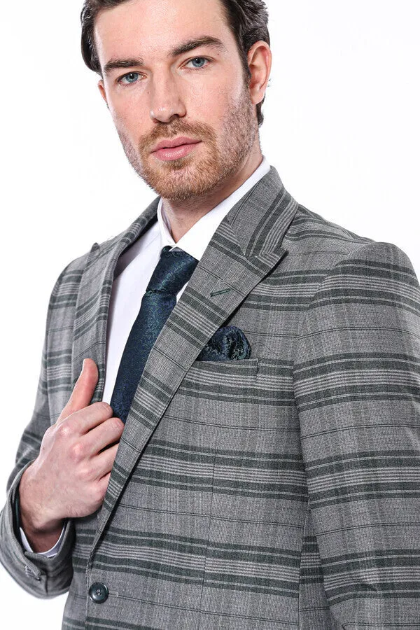 Checked Slim Fit Single Button Green Men Blazer - Wessi sold by Wessi product image thumbnail 2