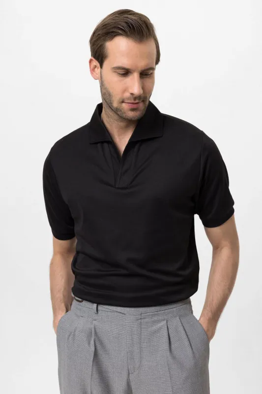 Men's Black Regular Fit Camp Collar  T-Shirt - Wessi sold by Wessi