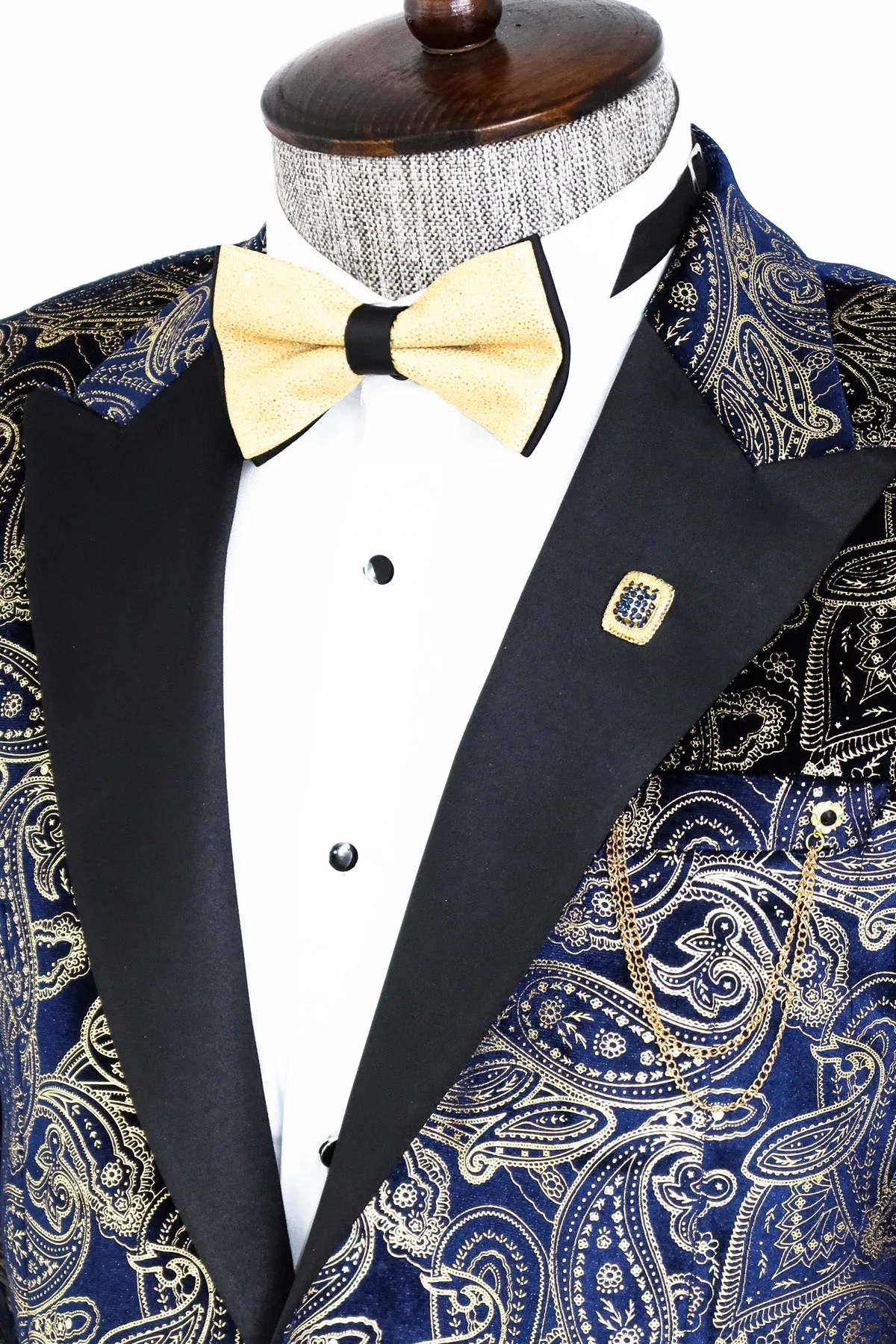 Gold Blue Patterned Over Navy Blue Men Tuxedo Blazer - Wessi sold by Wessi product image thumbnail 2