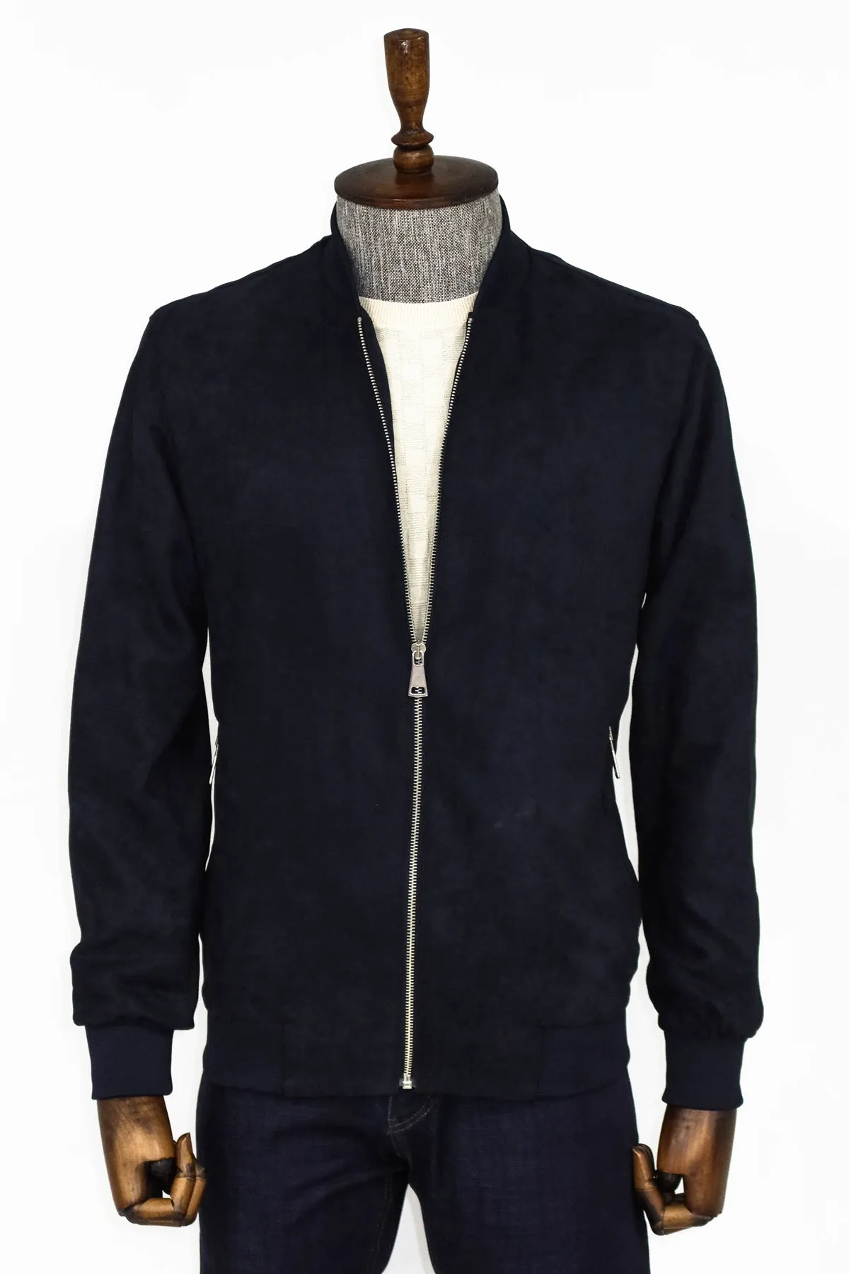 Plain Zippered Pockets Navy Blue Men Bomber Coat - Wessi sold by Wessi