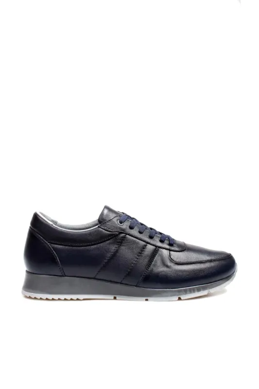 Men's Navy Leather Sneakers with Contrast Sole - Wessi sold by Wessi