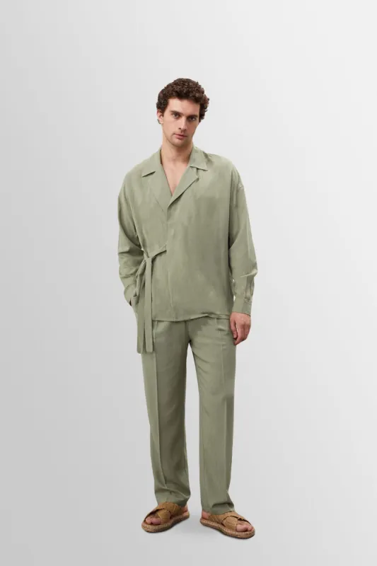 Men's Light Khaki High Waist Pleated Linen Blend  Trousers - Wessi sold by Wessi