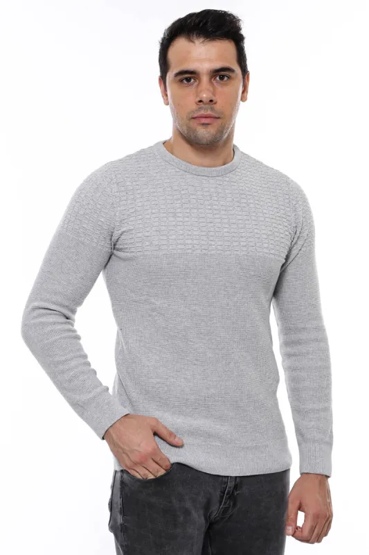 Circle Neck Patterned Light Grey Men Knitwear - Wessi sold by Wessi