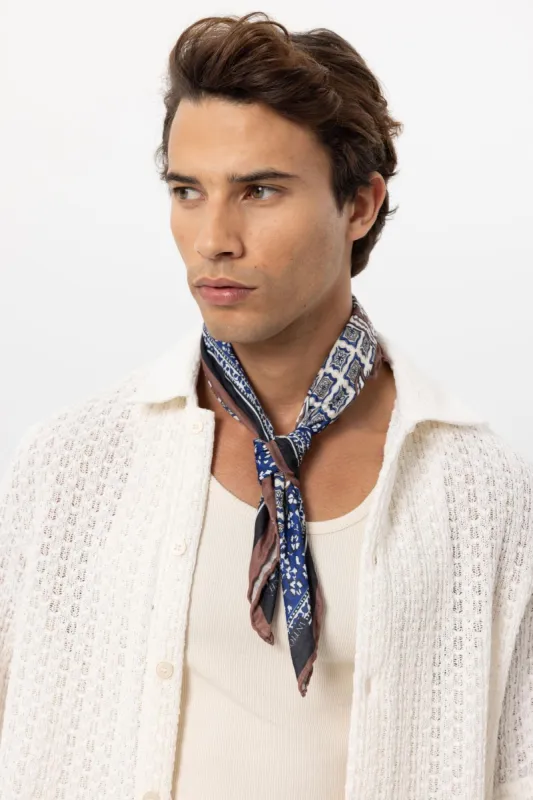 Men's Navy Blue Navy Colored Ethnic Patterned Scarf - Wessi sold by Wessi