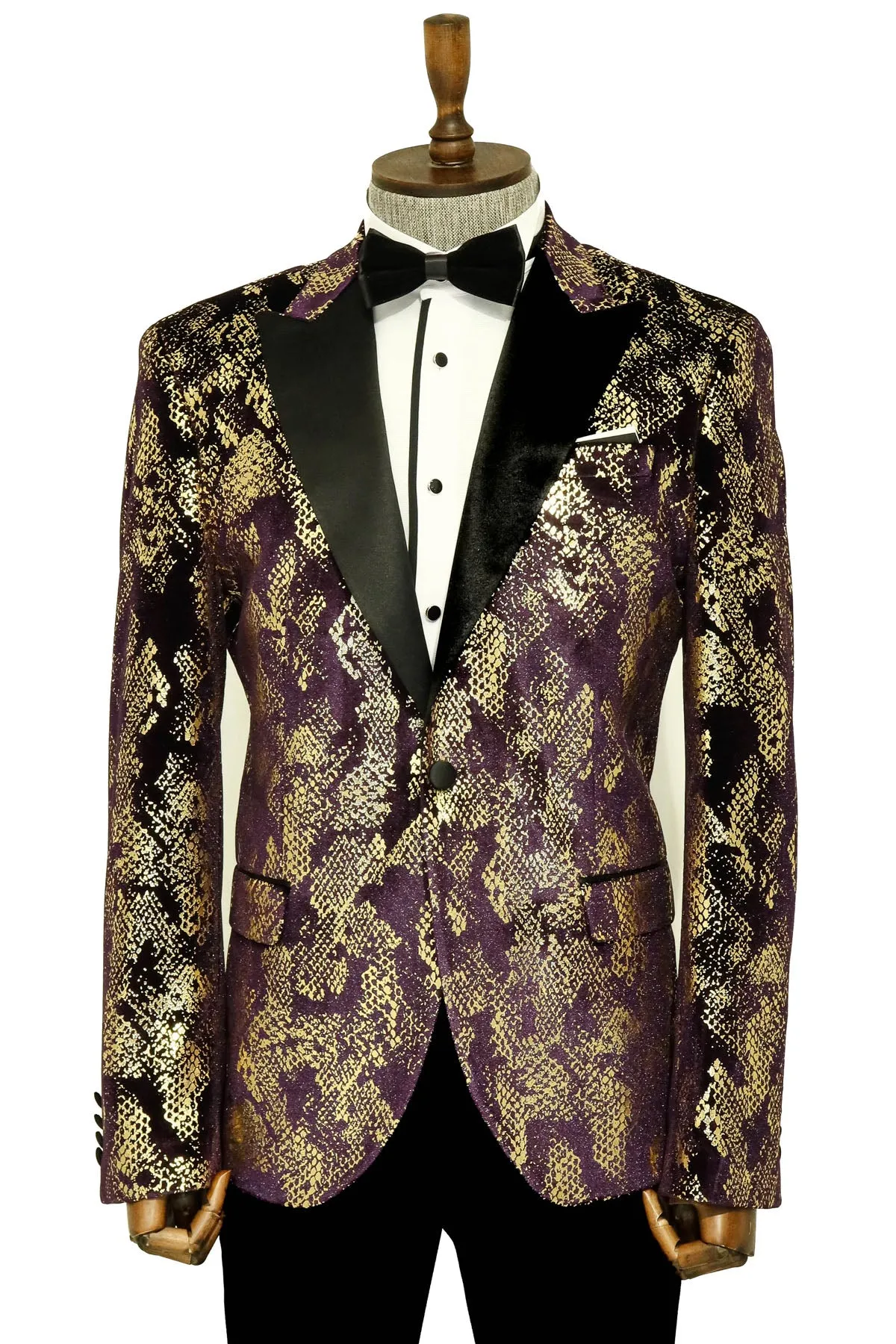 Peak Lapel Slim Fit Gold Patterned Purple Men Singer Tuxedo Blazer sold by Wessi product image thumbnail 5