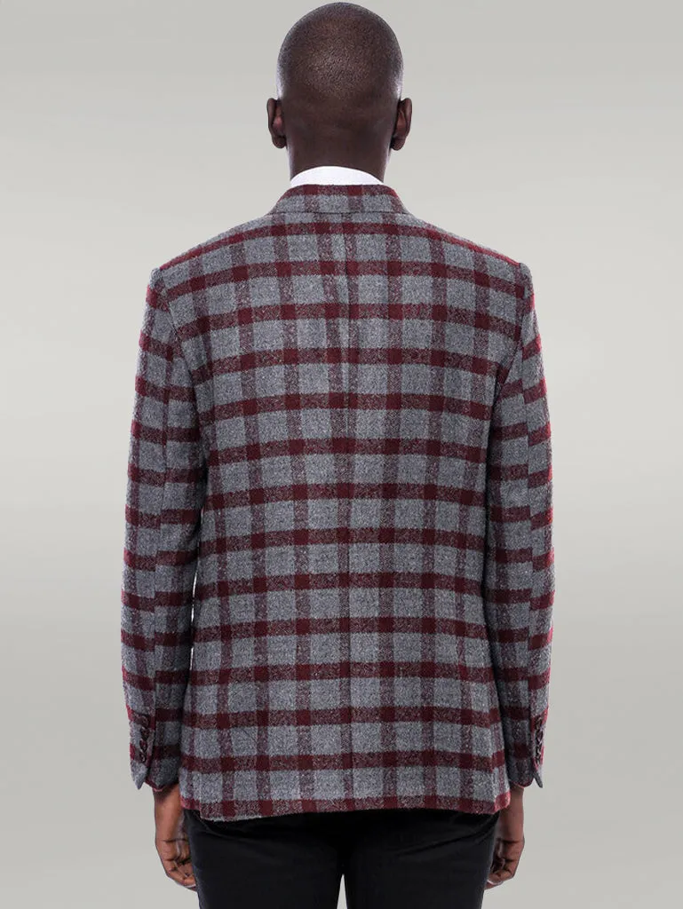 Checked Peak Lapel Slim-Fit Burgundy Men Blazer - Wessi sold by Wessi product image thumbnail 4