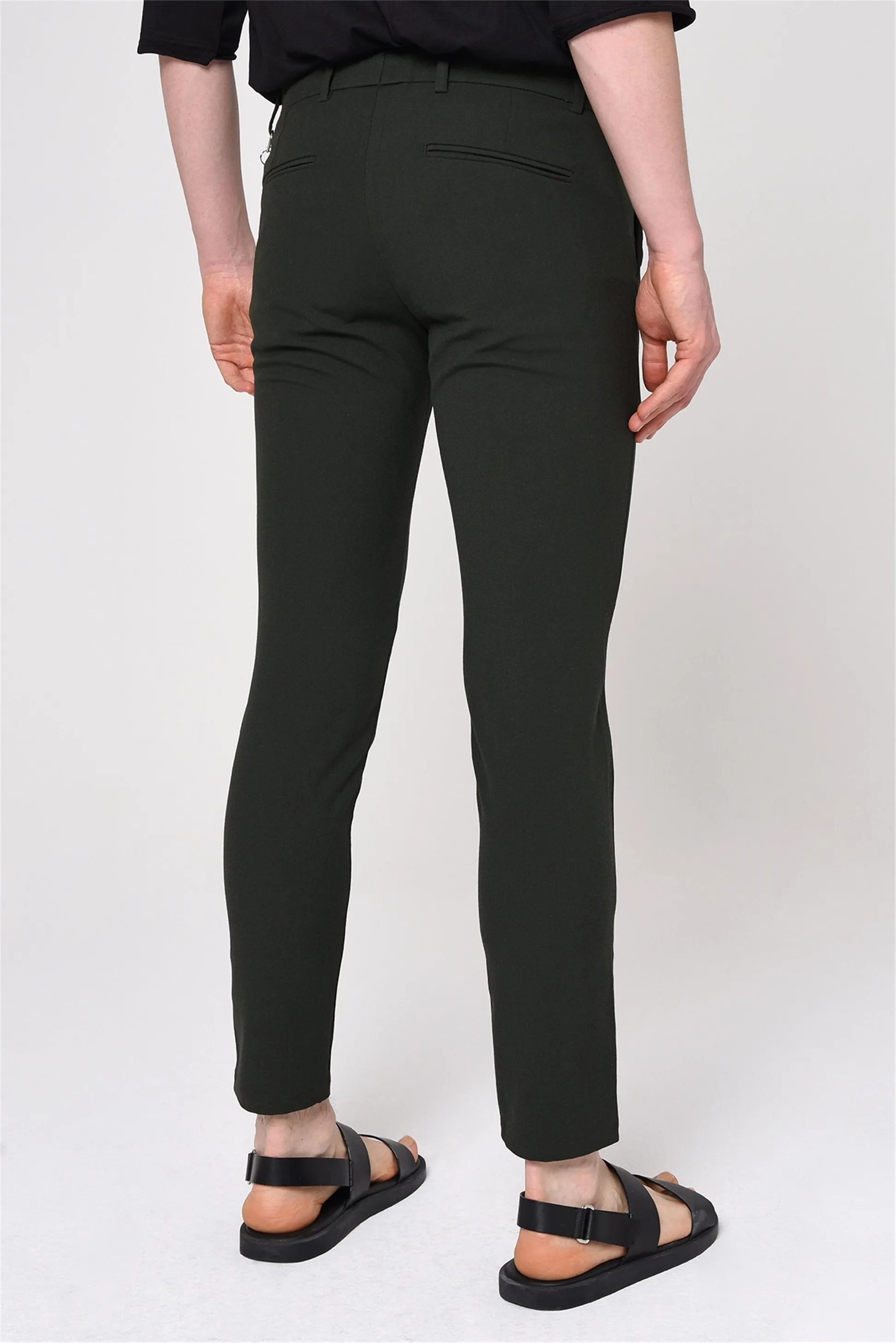 Khaki Men's Slim Fit Straight Accessory Fabric Trousers - Wessi sold by Wessi product image thumbnail 4