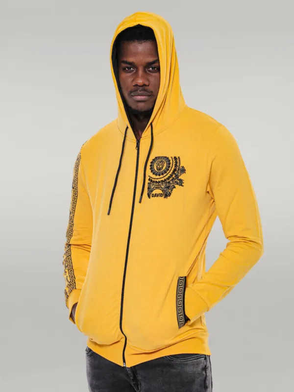 Patterned Hooded Zippered Yellow Sweatshirt - Wessi sold by Wessi