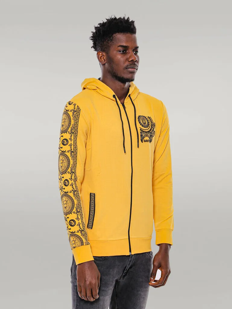 Patterned Hooded Zippered Yellow Sweatshirt - Wessi sold by Wessi product image thumbnail 5