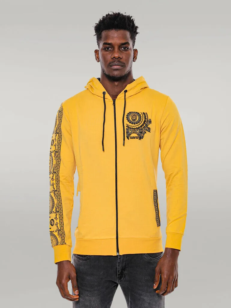 Patterned Hooded Zippered Yellow Sweatshirt - Wessi sold by Wessi product image thumbnail 3