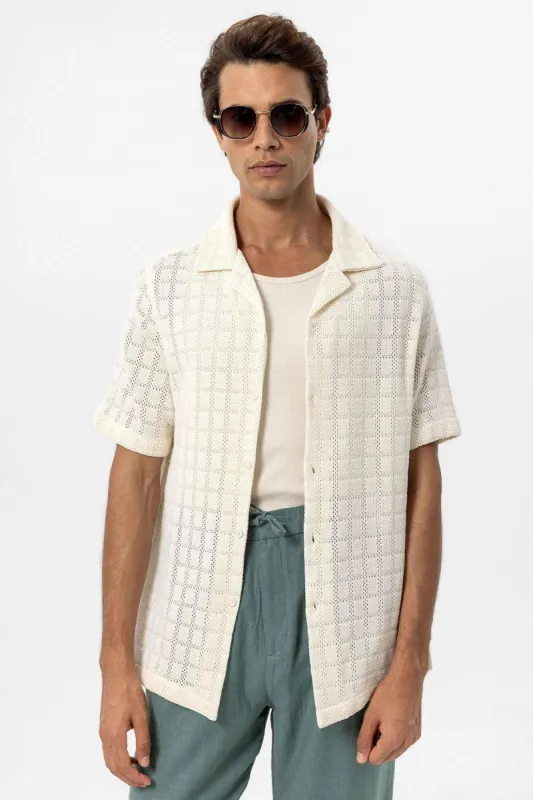 Men's Ecru Camp Collar Woven Shirt - Wessi sold by Wessi