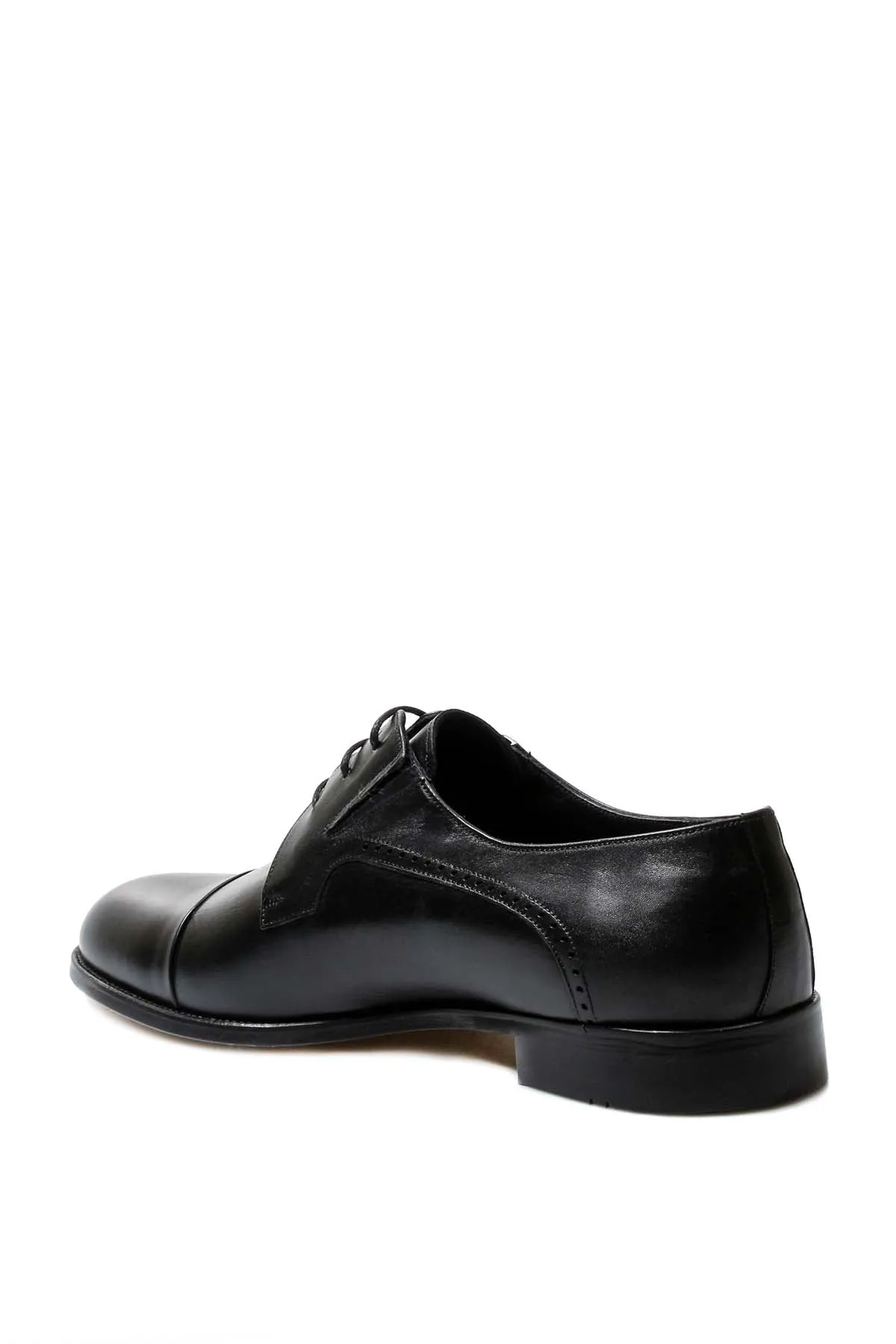 Men's Black Leather Derby Shoes with Brogue Detailing and Cap Toe - Wessi sold by Wessi product image thumbnail 2