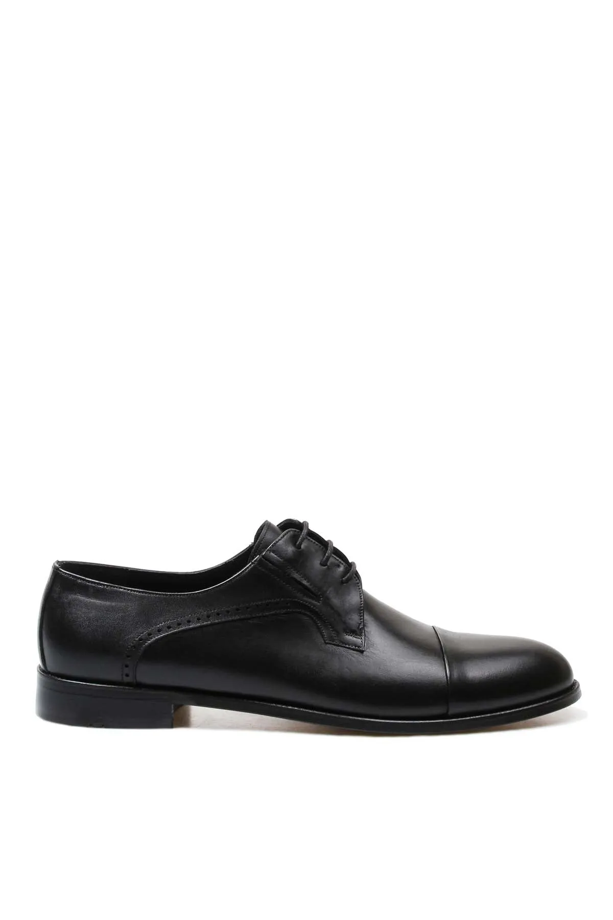 Men's Black Leather Derby Shoes with Brogue Detailing and Cap Toe - Wessi sold by Wessi