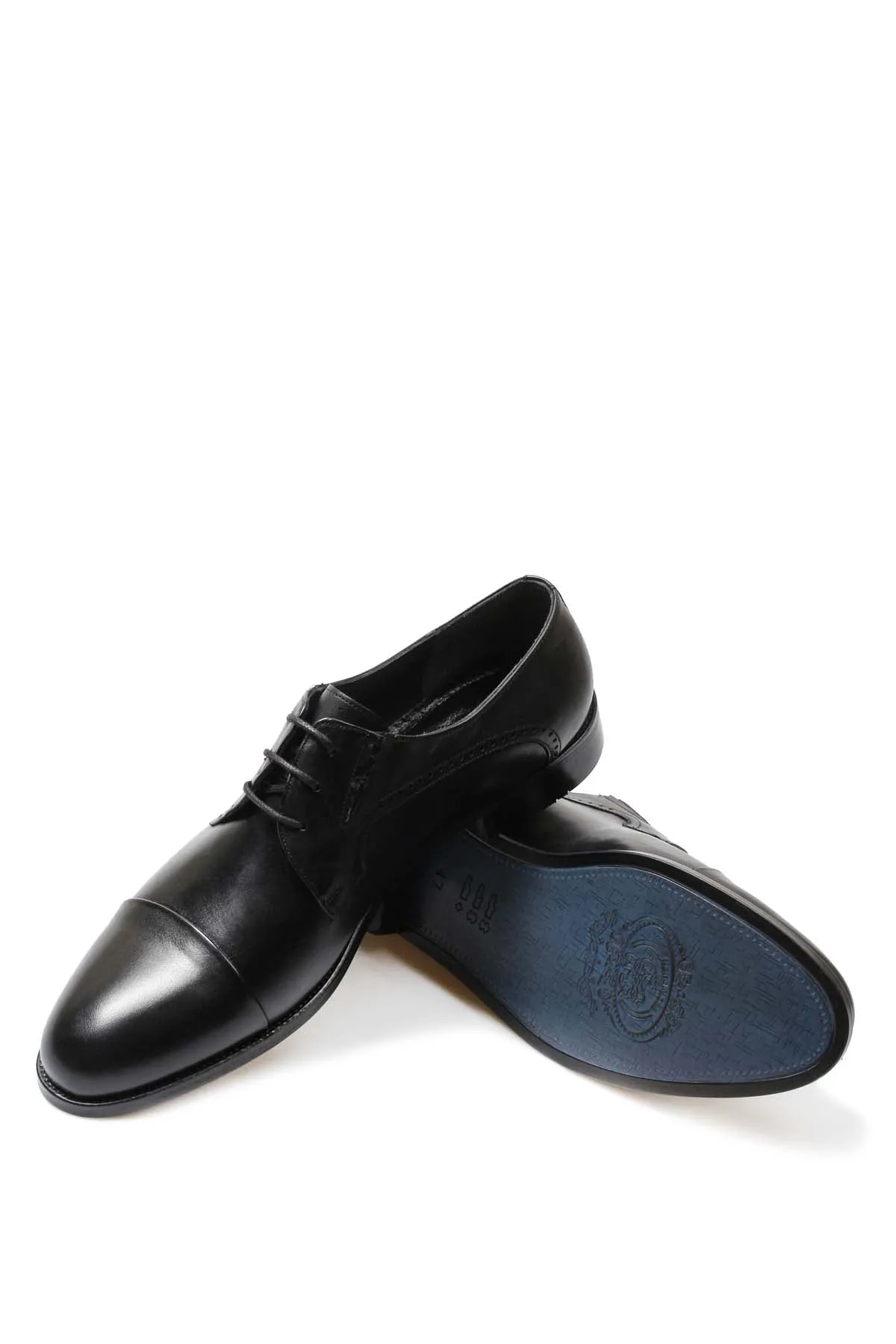 Men's Black Leather Derby Shoes with Brogue Detailing and Cap Toe - Wessi sold by Wessi product image thumbnail 4