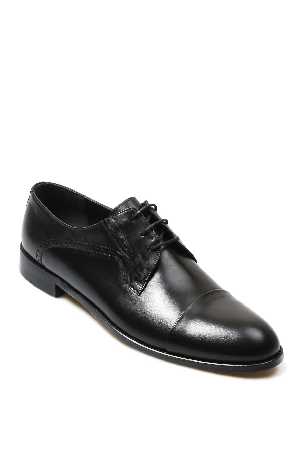 Men's Black Leather Derby Shoes with Brogue Detailing and Cap Toe - Wessi sold by Wessi product image thumbnail 3