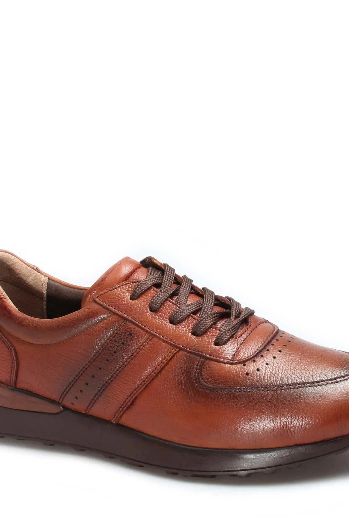 Men's Brown Leather Casual Sneakers with Perforated Detailing - Wessi sold by Wessi product image thumbnail 4