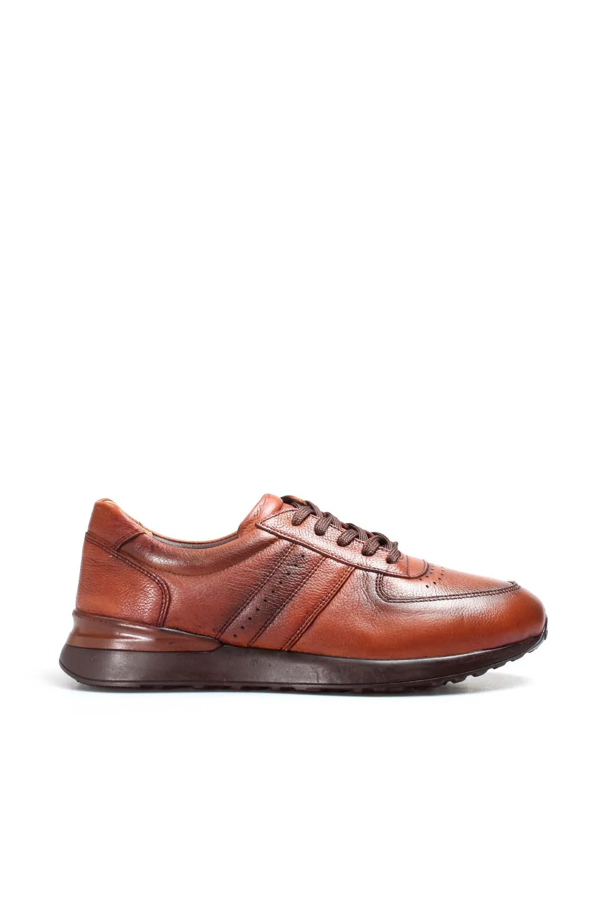 Men's Brown Leather Casual Sneakers with Perforated Detailing - Wessi sold by Wessi